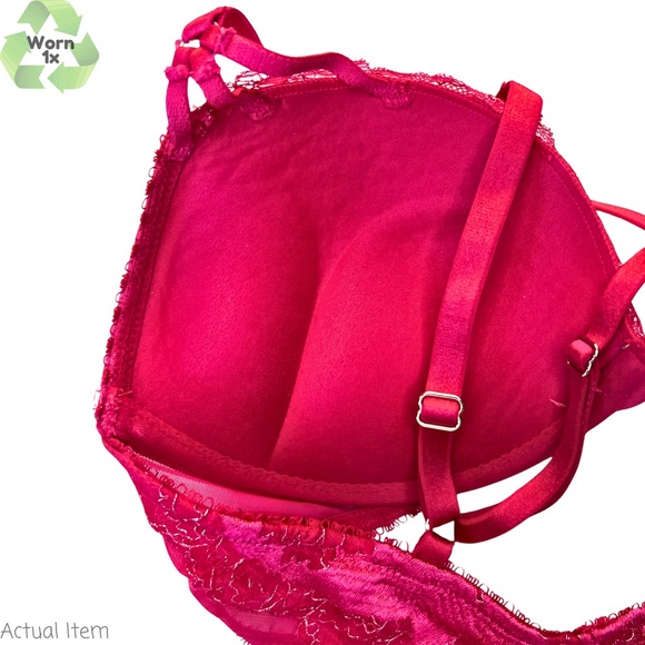Victoria’s Secret Red and Pink Lace and Floral Bombshell Bra Size 34B - Picture 4 of 4